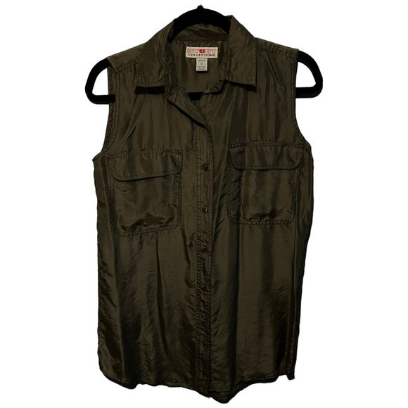 Stunt Collections Small Earthy Green Silk Sleeveless Blouse - Good Condition - Picture 7 of 12